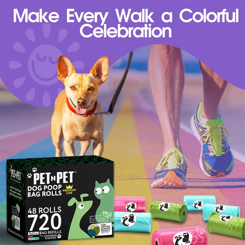 Pet N Pet 720 Counts Lavender Scented, Colorful Poop Bags for Dogs, 41% Plant Based & 59% PE Dog Poop Bags Rolls, Extra Thick Dog Waste Bag, Doggy Bag - Image 4
